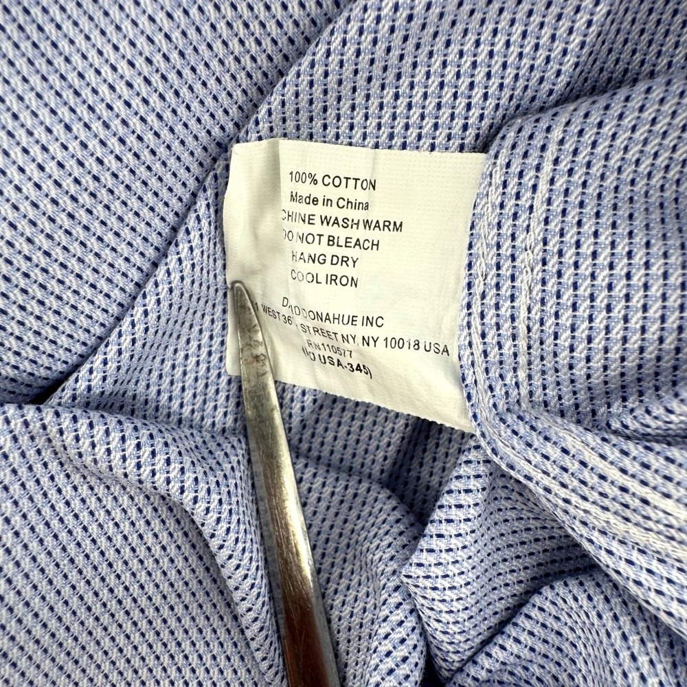 David Donahue‎ Dress Shirt Mens 15.5 34/35 Blue Trim Fit Cotton Textured Spread - Picture 6 of 6